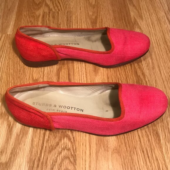 Stubbs & Wootton Two-Tone Pink Orange-Red Leather Flats Size 6.5 - Picture 4 of 16